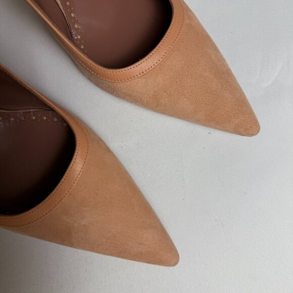 Manolo Blahnik | Size 40.5, US 10.5 | Alassa 70 leather-trimmed suede pumps $845 - Picture 6 of 6